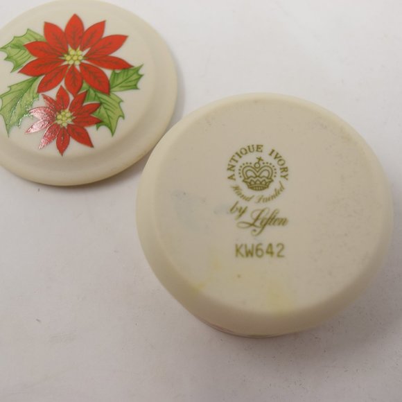 Vintage Lefton December Trinket Box and Lid Poinsettia KW642 Christmas Holiday - Picture 6 of 10